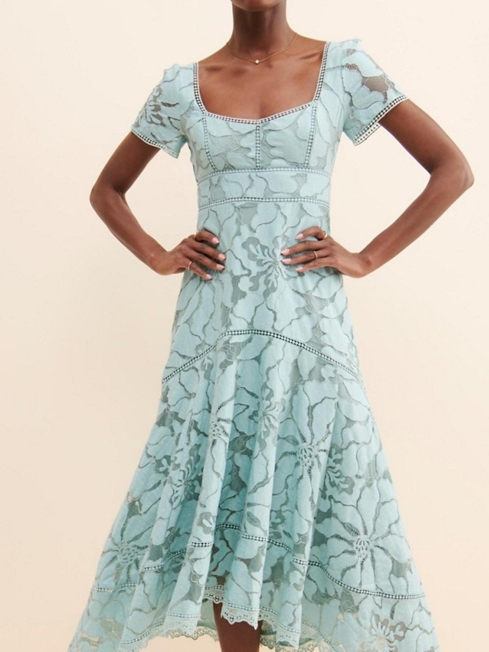 Anthropologie Light Blue Lace Fit-and-Flare Midi Dress